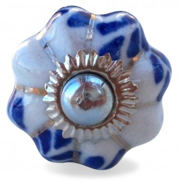 White and Blue Flower Pumpkin Knob