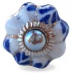 Bouton de Meuble Citrouille Blanc et Fleur Bleue