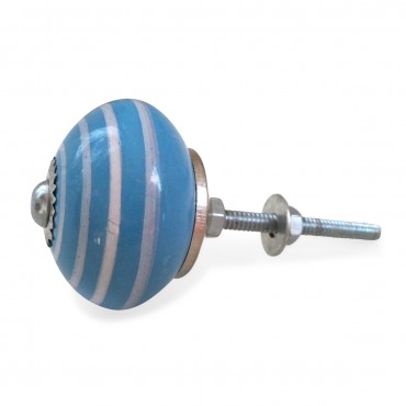 Bouton de Meuble porcelaine Bleu Spirale Blanche