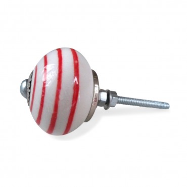 Bouton de Meuble céramique Blanc Spirale Rouge