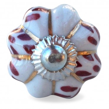 Bouton de Meuble porcelaine Blanc Fleur Bordeaux