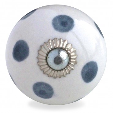 White and Grey Polka Dot Knob