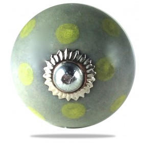 Bouton de Meuble Taupe à Pois Jaune