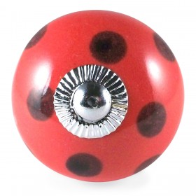 Bouton de Meuble Rouge à Pois Gris