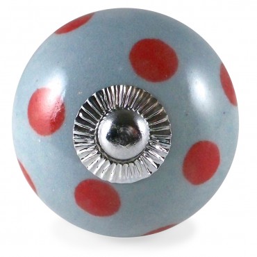 Bouton de Meuble Gris à Pois Rouge