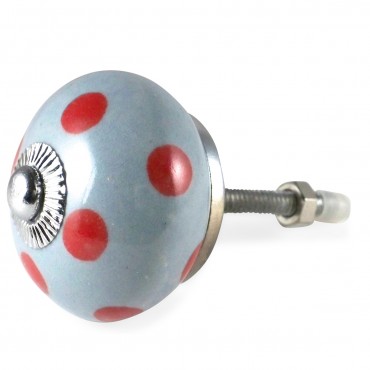 Bouton de Meuble Gris à Pois Rouge