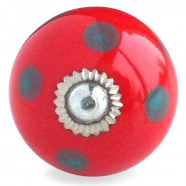 Red and Aqua Polka Dot Knob