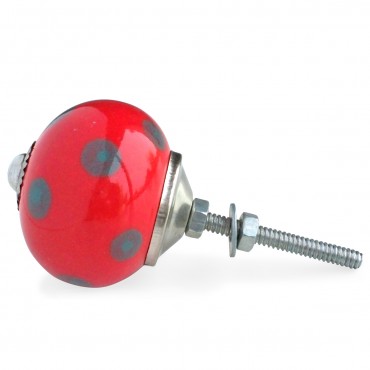 Red and Aqua Polka Dot Knob