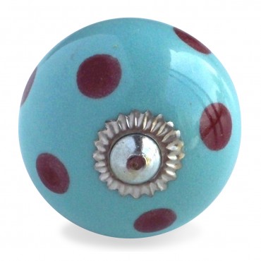 Aqua and Burgundy Polka Dot Knob