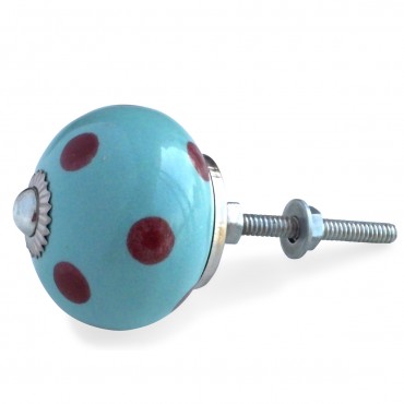Aqua and Burgundy Polka Dot Knob