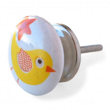 Bouton de Meuble Oiseau Jaune