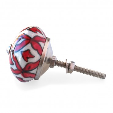 Bouton de Meuble Fleur Blanc et Rouge