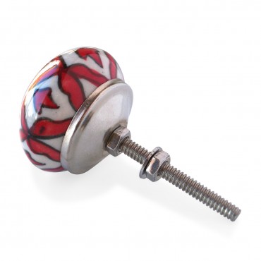 Bouton de Meuble Fleur Blanc et Rouge