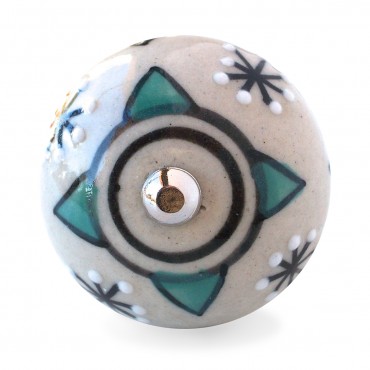 Cream and Turquoise Geometric Knob