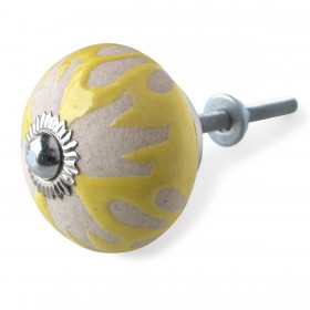 Bouton de Meuble Trèfle Jaune et Crème
