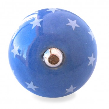 Bouton de Meuble Bleu Etoile Blanc