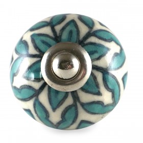 Cream and Turquoise flower Knob