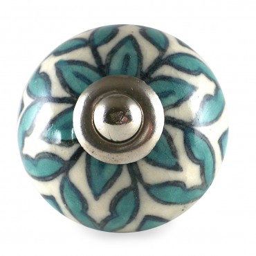 Bouton de Meuble Fleur Crème et Turquoise