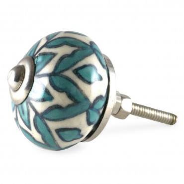 Bouton de Meuble Fleur Crème et Turquoise