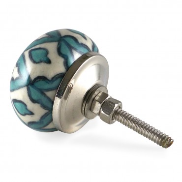 Bouton de Meuble Fleur Crème et Turquoise