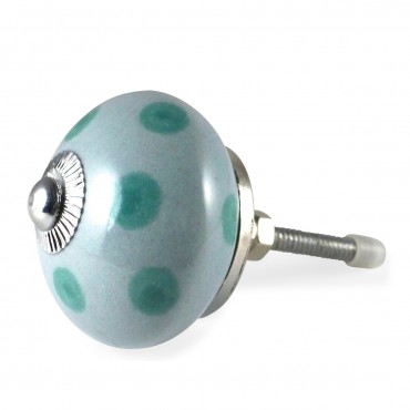 Grey and Aqua Polka Dot Knob