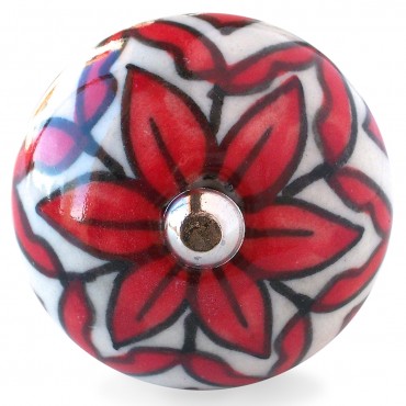 Bouton de Meuble Fleur Blanc et Rouge