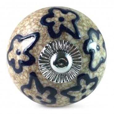 Beige and Blue Flowers Marble Knob