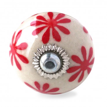 Cream and Red Daisy Knob