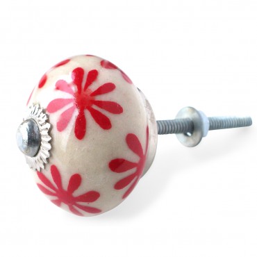 Cream and Red Daisy Knob