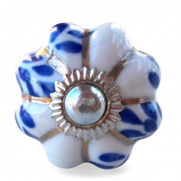 Bouton de Meuble Blanc Fleur Bleue