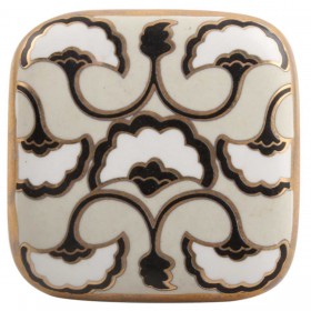Cream and Black Square Art Deco Knob