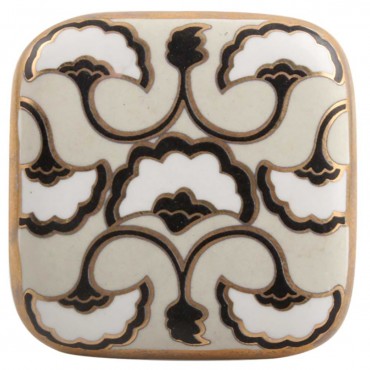 Cream and Black Square Art Deco Knob