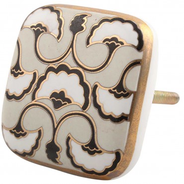 Cream and Black Square Art Deco Knob