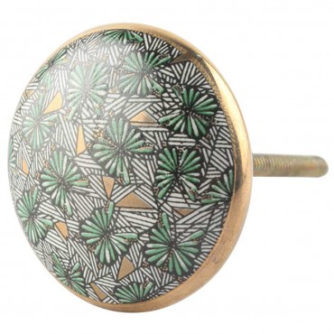 Bouton de Meuble Eventail Vert et Or