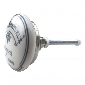Bouton de Meuble Porcelaine Blanche Vins et Spiritueux