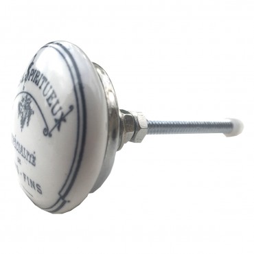 Vins et Spiritueux White Porcelain Knob