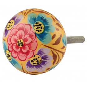 bouton de meuble fleur jaune et bleu - boutonsdemeubles.com