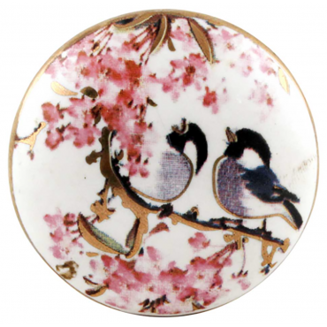 bouton de meuble mésanges gris et rose  - boutonsdemeubles.com
