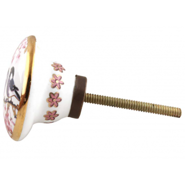 bouton de meuble mésanges gris et rose  - boutonsdemeubles.com