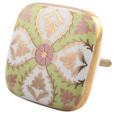 Bouton de Meuble Art déco en porcelaine Jaune et Or boutonsdemeubles.com