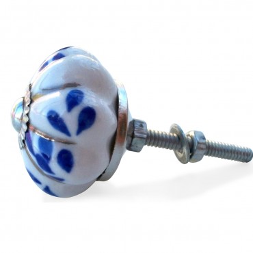 Bouton de Meuble Blanc Fleur Bleu