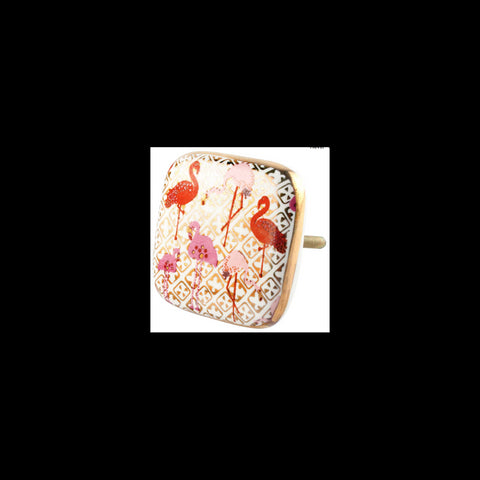 Bouton de Meuble Flamant Rose et Or