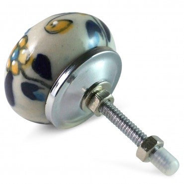 Bouton de Meuble Porcelaine Trident Bleu et Jaune