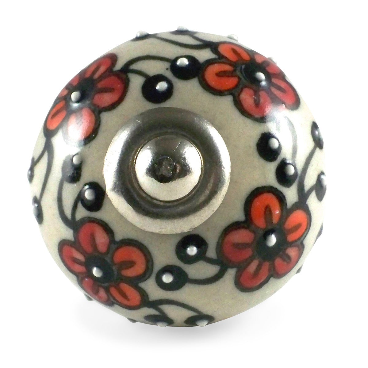 Bouton de Meuble Guirlande de Fleurs Crème et Orange