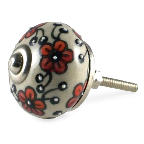 Bouton de Meuble Guirlande de Fleurs Crème et Orange