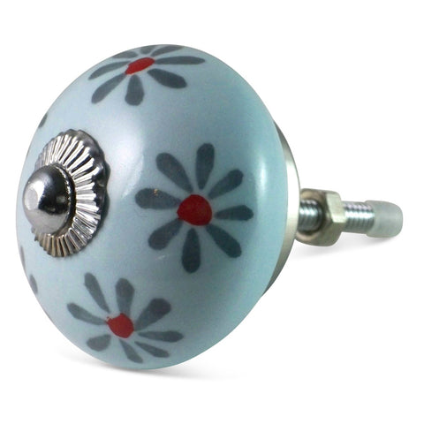 Bouton de Meuble Marguerite Turquoise et Rouge