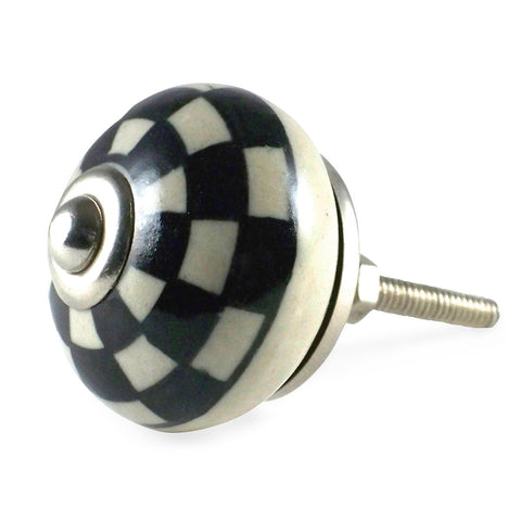 Bouton de Meuble Damiers Crème et Noir