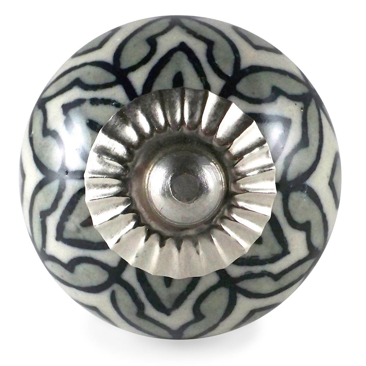 Bouton de Meuble Fleur Blanc et Gris