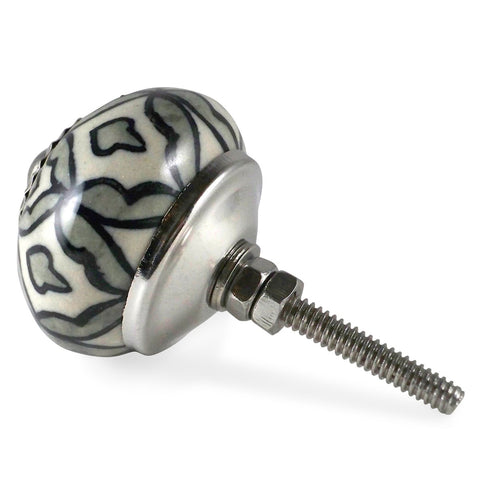 Bouton de Meuble Fleur Blanc et Gris