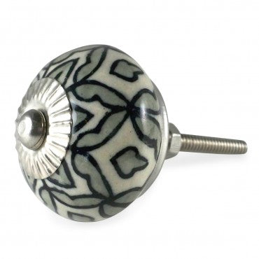 Bouton de Meuble Fleur Blanc et Gris